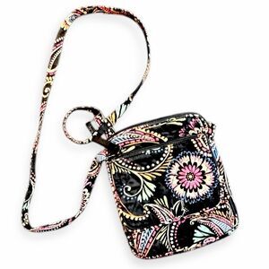 VERA BRADLEY Women’s Black Multicolor Bandana Swirl Mini Hipster Crossbody Bag